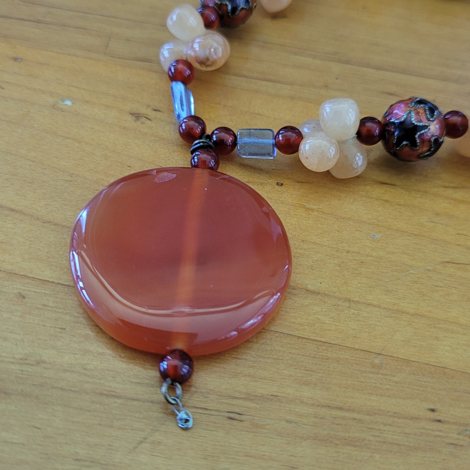 Vintage American Diamond Carnelian Agate Quartz Flower Necklace 17in 44g