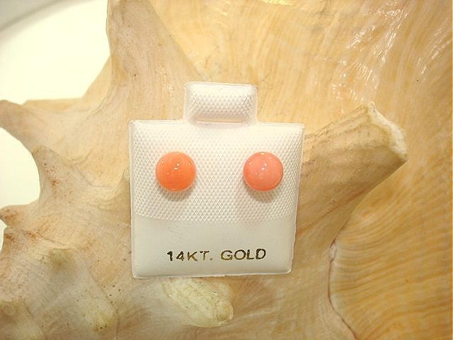 6-12MM WESTERN PACIFIC CALIBRATED ROUND PINK CORAL 14K YELLOW GOLD STUD EARRINGS