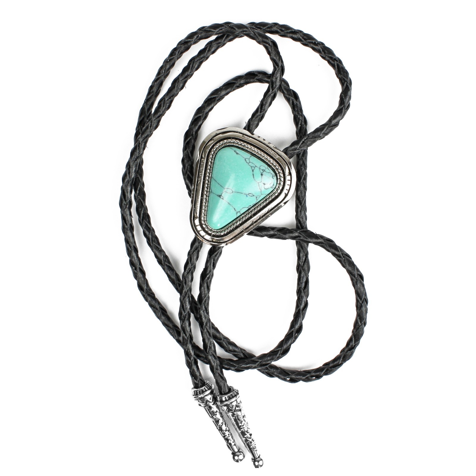 Teardrop Natural Real Turquoise Stone Bolo Tie 40″ Adjustable Leather Cord