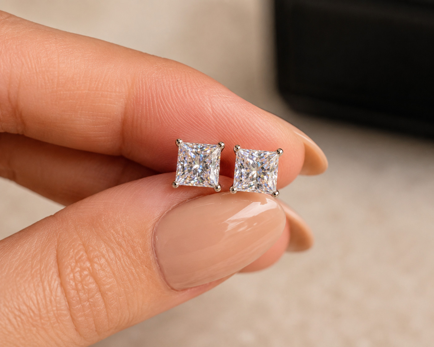 Princess Cut Solitaire Stud Earrings 925 Sterling Silver Push Back CZ Gift