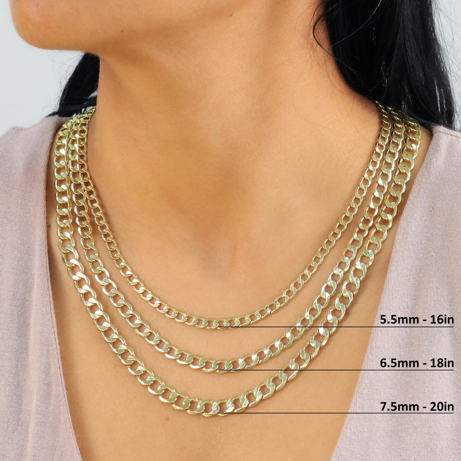 14K Yellow Gold 2mm-7.5mm Curb Cuban Chain Link Pendant Necklace Bracelet 7″-30″