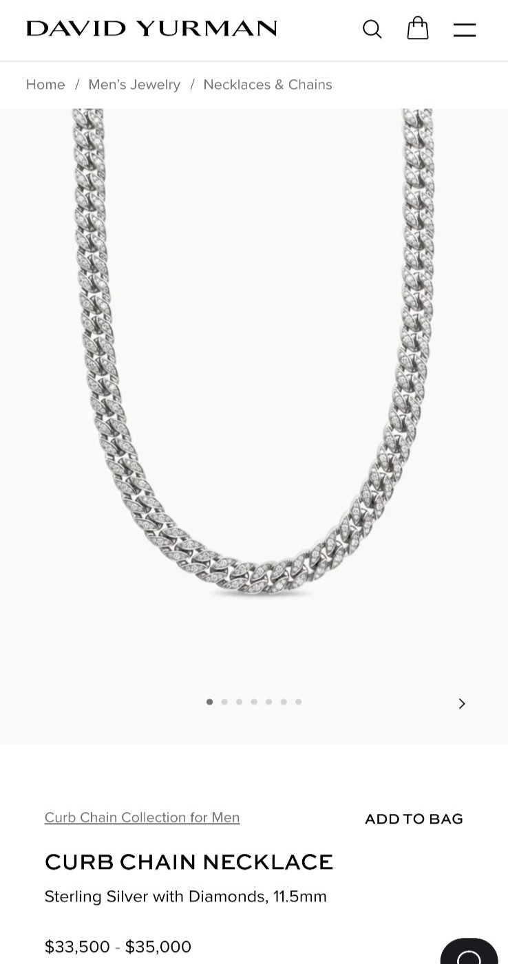 David Yurman Silver 11.5mm Pave Diamond Necklace 22″ $34,000… Lowest Price