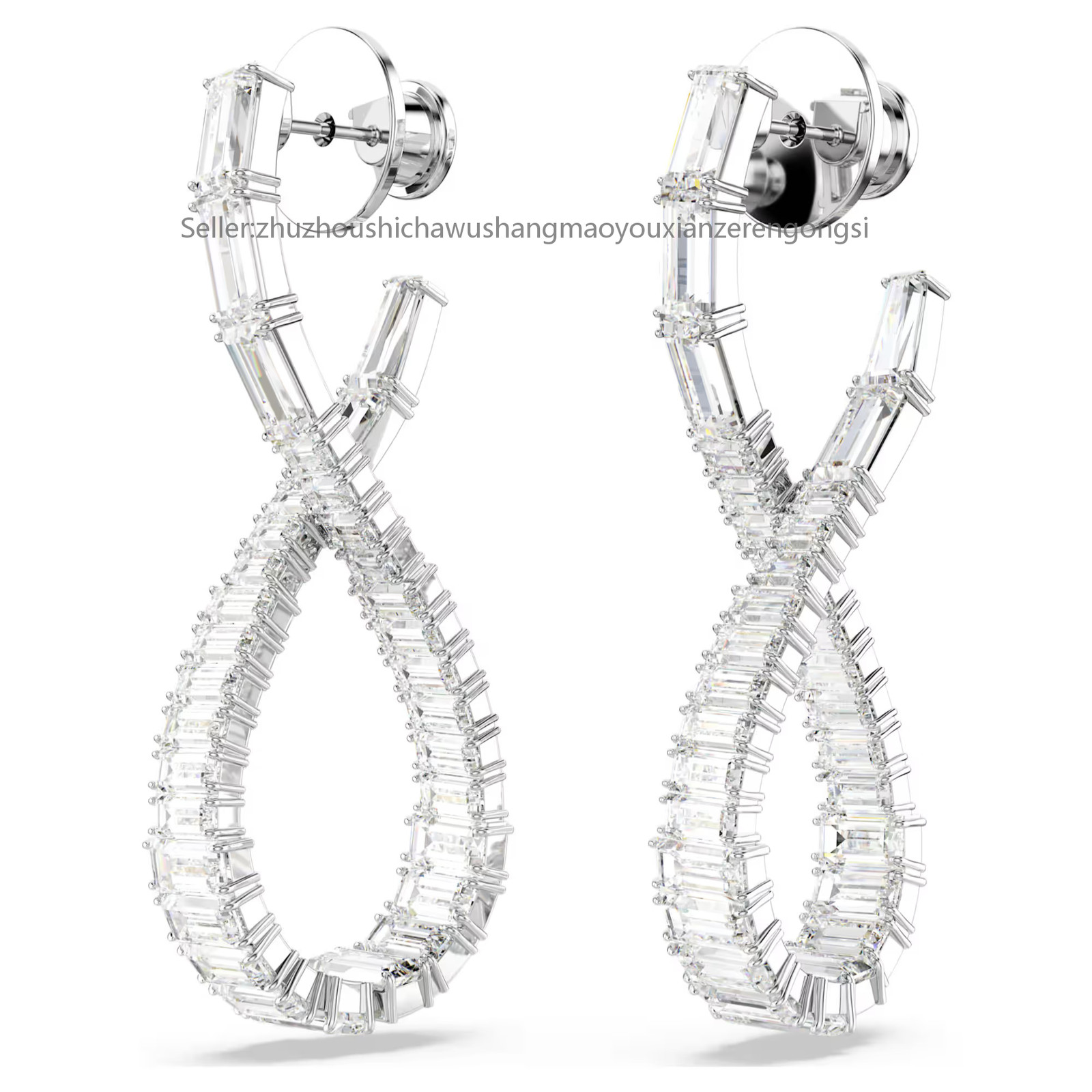 Hyperbola White Rhodium Plated Drop Earrings Infinity New