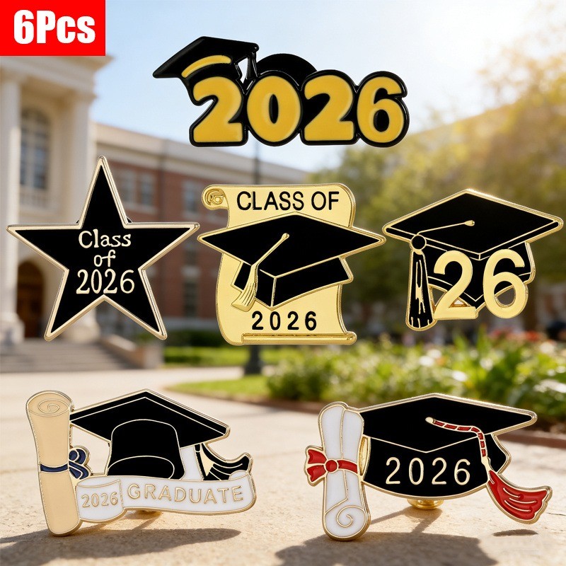 6pcs 2026 Graduation Brooch Grad Hat Scroll Star Lapel Pin Backpack Decor