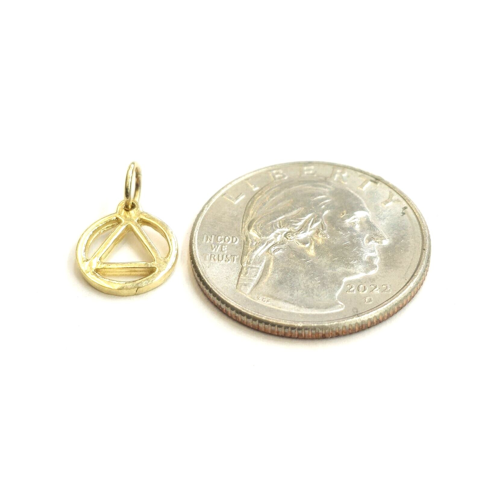 14k yellow Gold Tiny Alcoholics Anonymous circle triangle AA Symbol Pendant 0.7g