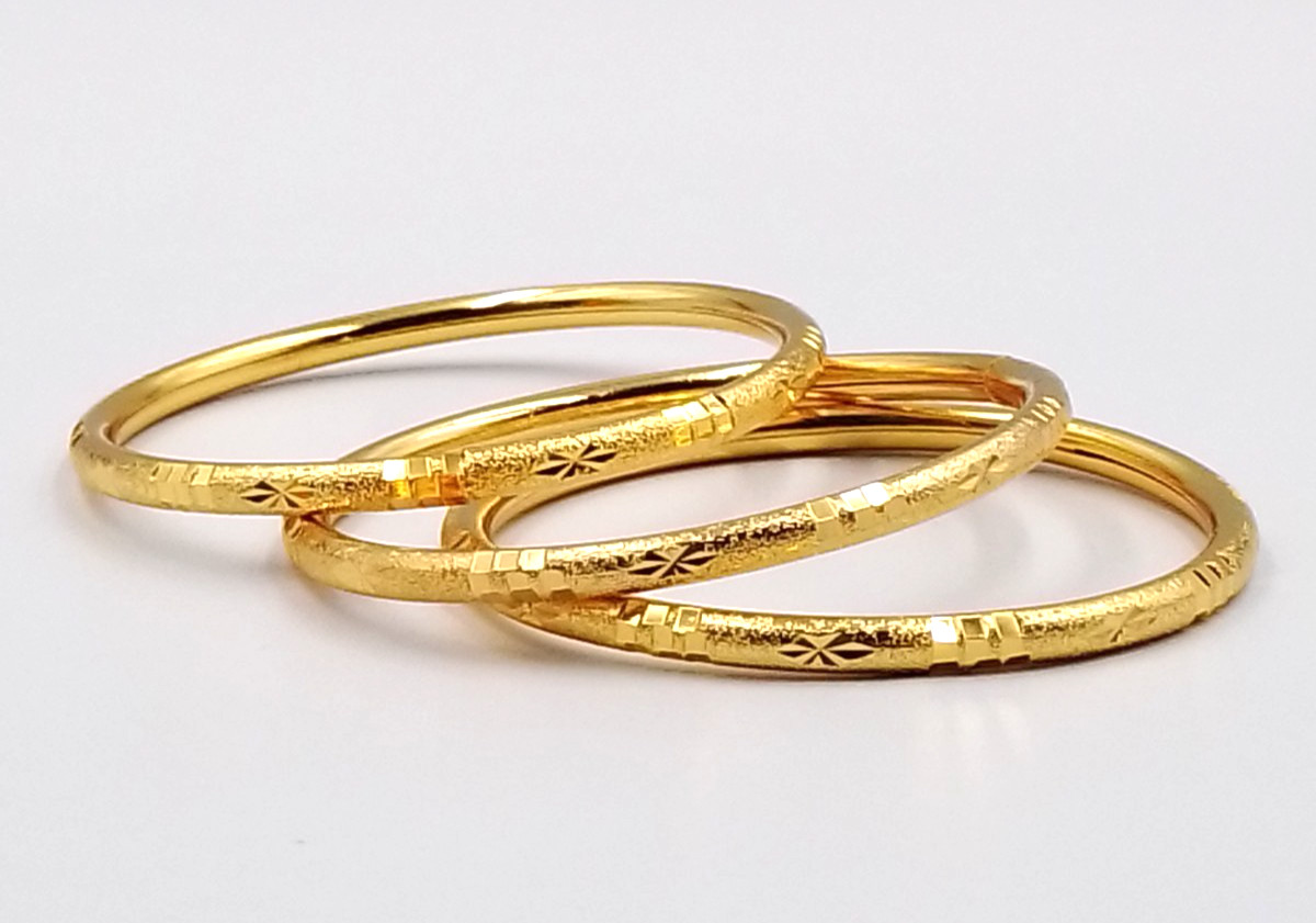 Set 3 Bangle Bracelets 23K 24K Thai Baht Gold GP Filled Women Girls Gift 5.7 cm