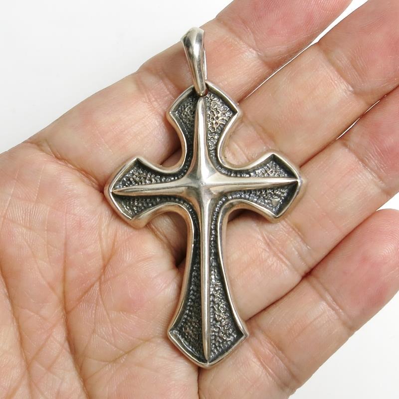 925 Solid Sterling Silver Men’s Biker Unisex Cross Pendant Unique Textured