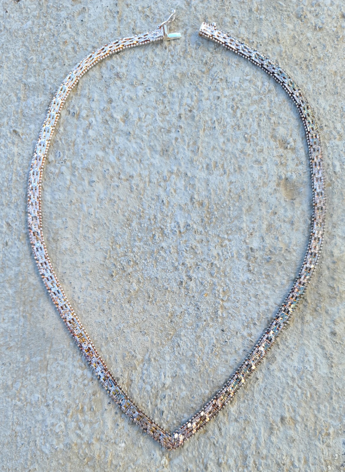 Vintage Italy Sterling 925 Solid Silver V Necklace 16.5″ Signed M 5.3mm 25.7gram
