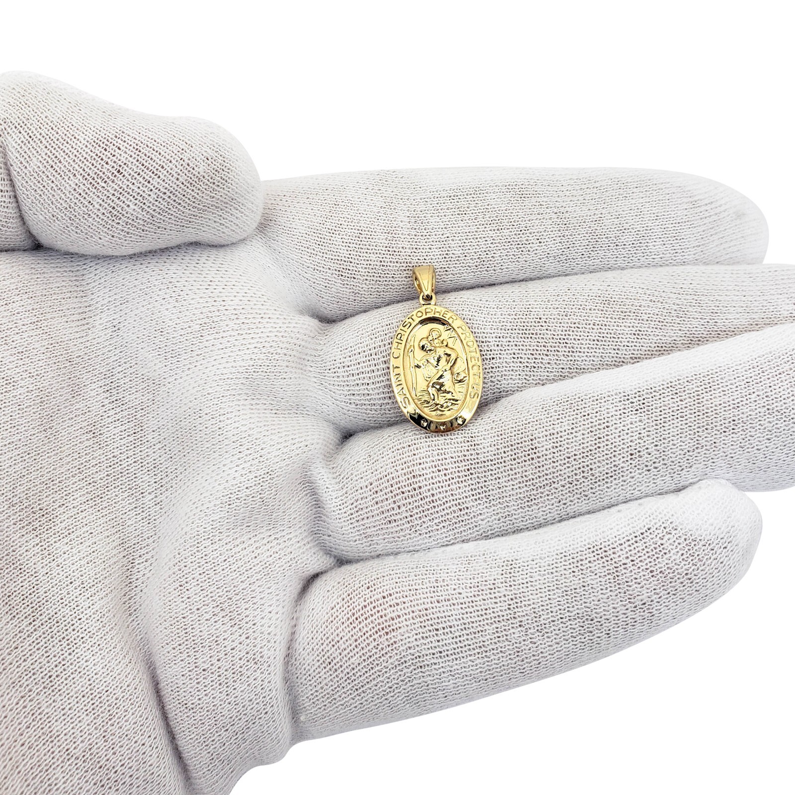 Solid 18K Yellow Gold St. Christopher Medal Pendant, 3/4″, Catholic Saint