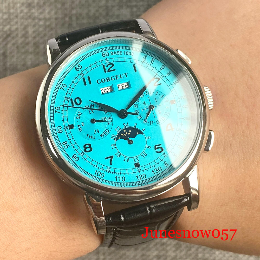 Sterile 42mm Automatic Men Watch ST1655 Movement Month Date Week Year Moon Phase