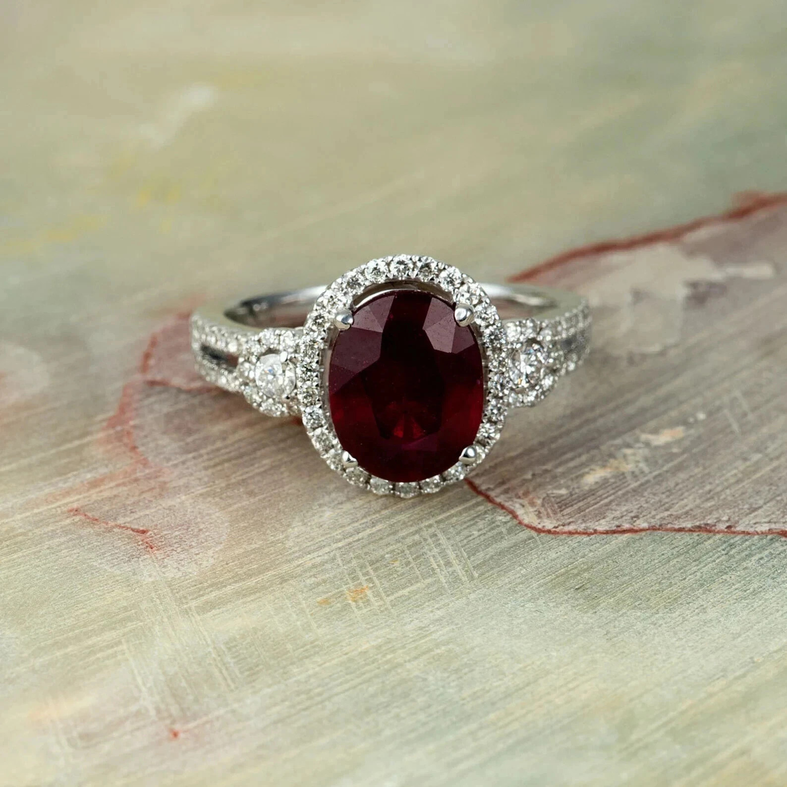 4.00 Ct Oval Cut Natural Ruby Diamond Engagement Ring 14K Solid White Gold 5