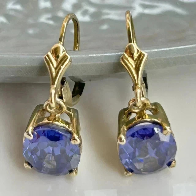 3Ct Oval Cut Drop/Dangle Lab Created Tanzanite Earrings 14K Yellow Gold Plated