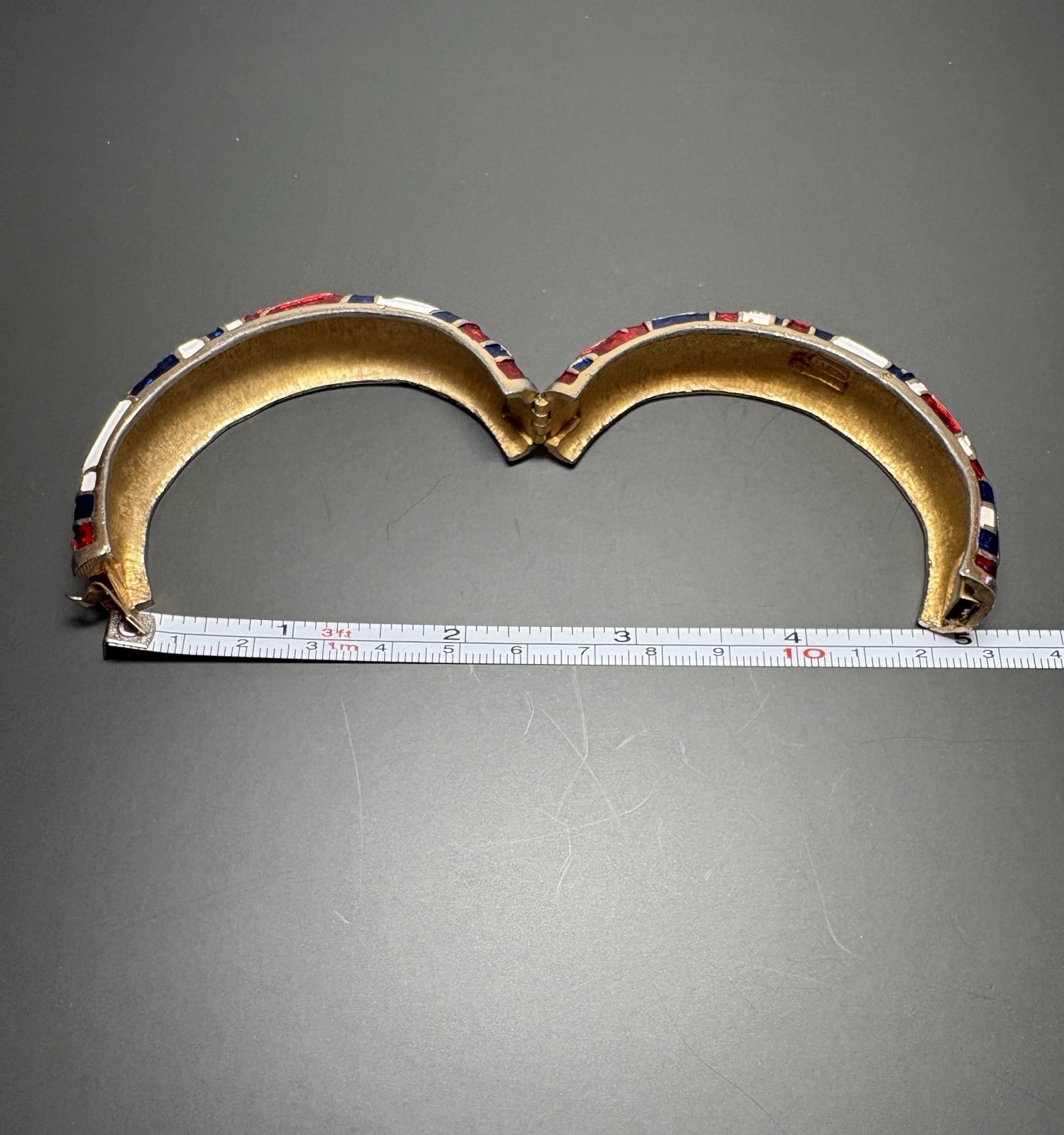 Vintage Marcel Boucher Red White Blue Enamel Hinged Bangle Bracelet Patriotic
