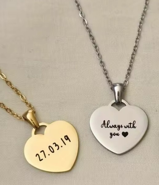 Engraved Heart Necklace: Personalized Stainless Steel Pendant with Free Chain