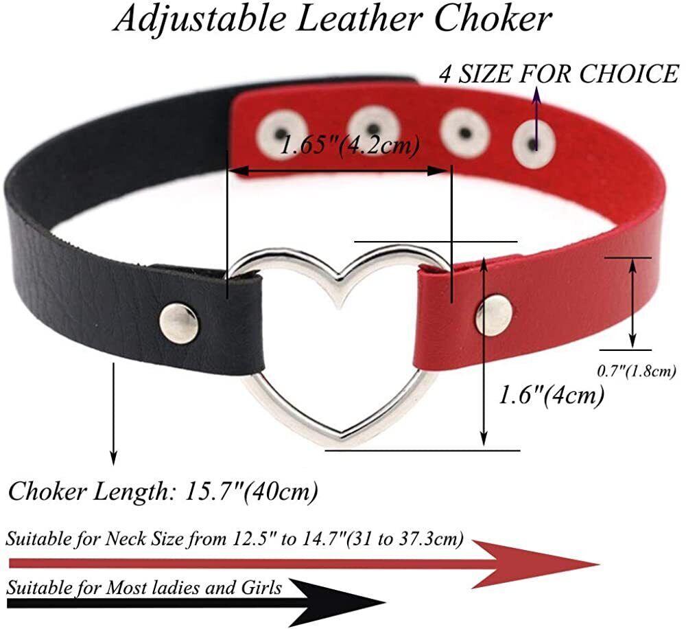 PU Leather Choker Necklace Adjustable Heart Chain Neck Collar Gothic Punk Gift