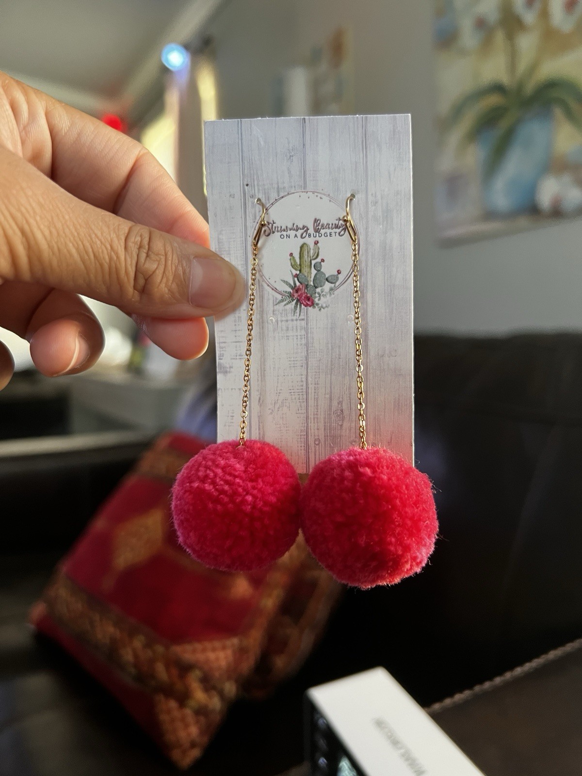 NWT Hot Pink Pom-Pom Drop Earrings- Stunning Beauty On A Budget Gold Chain