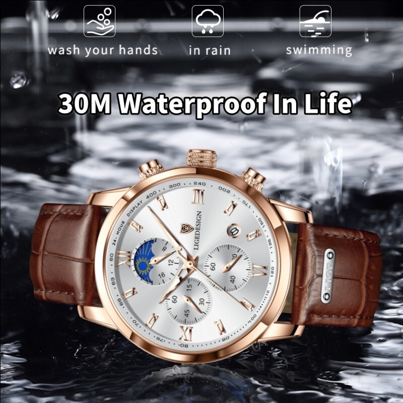 LIGE Men’s Watch Quartz Luminous Calendar 3ATM Waterproof Male Casual Wristwatch