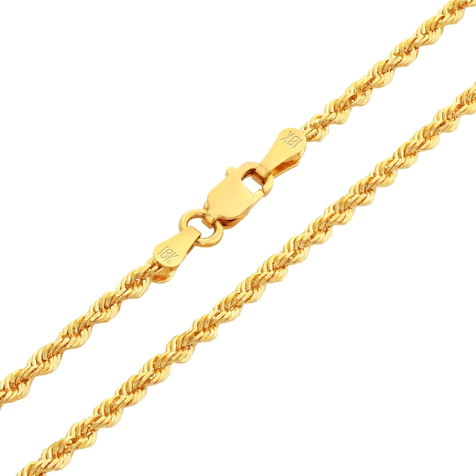 18k Yellow Gold Diamond Cut Rope Chain 2mm-5mm Necklace Mens Womens 16″- 28″