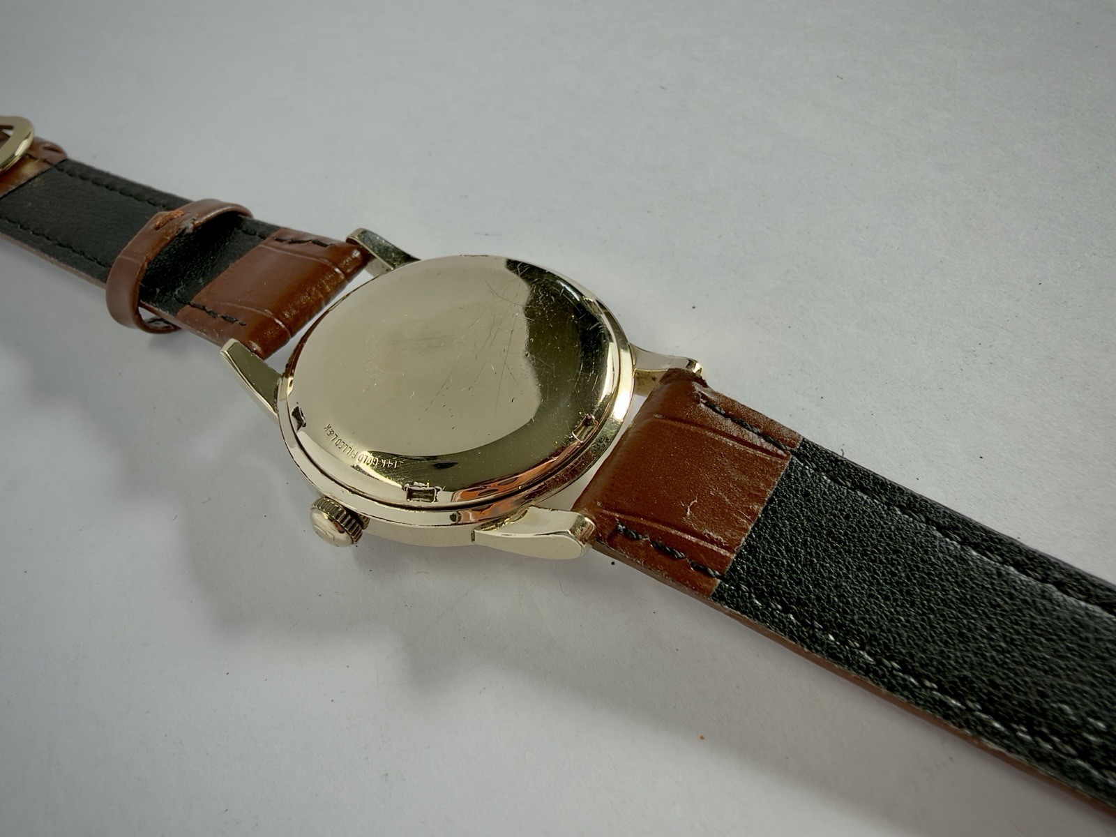 OMEGA Bumper Automatic 17J 14k Gold Filled Leather Strap