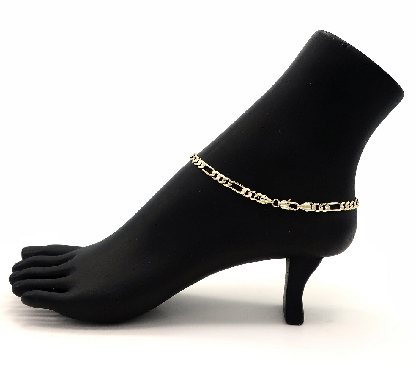 10″ ITALIAN FIGARO LINK CHAIN ANKLET 5mm ANKLE BRACELET 14K GOLD PLATED