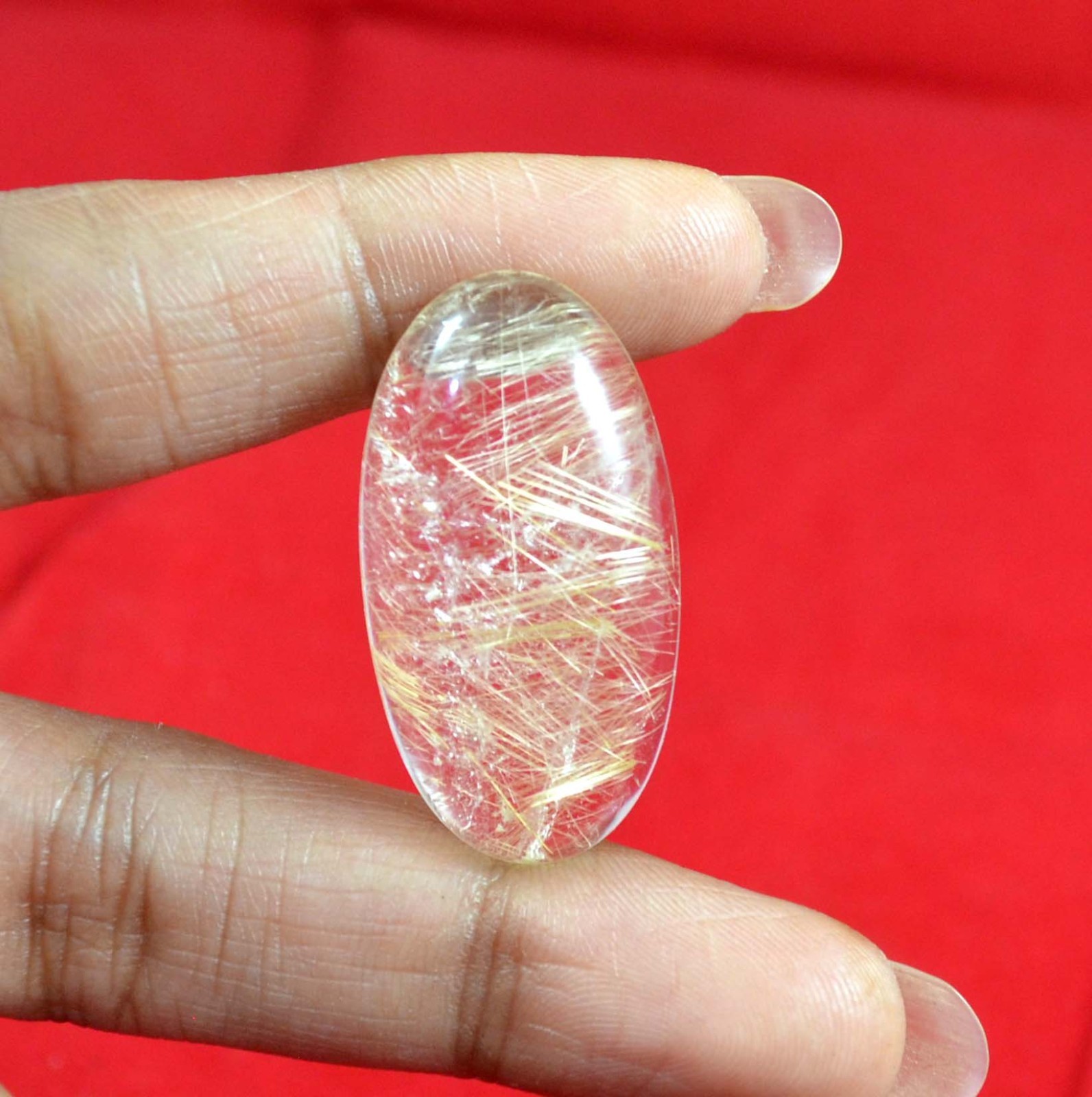 41 Cts. Natural Cabochon Gemstone Golden Needle Rutile Oval 33x18mm-A1721