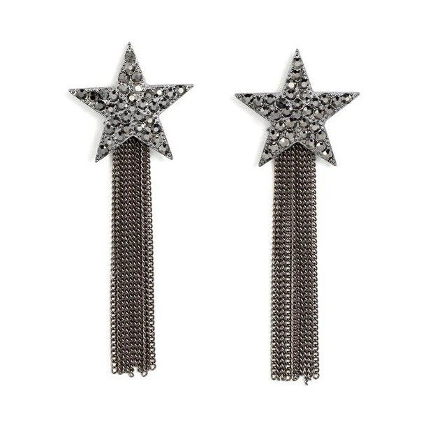 Paparazzi Silver-Tone Star Pavé Gray Rhinestone Tassel Dangle Hook Earrings