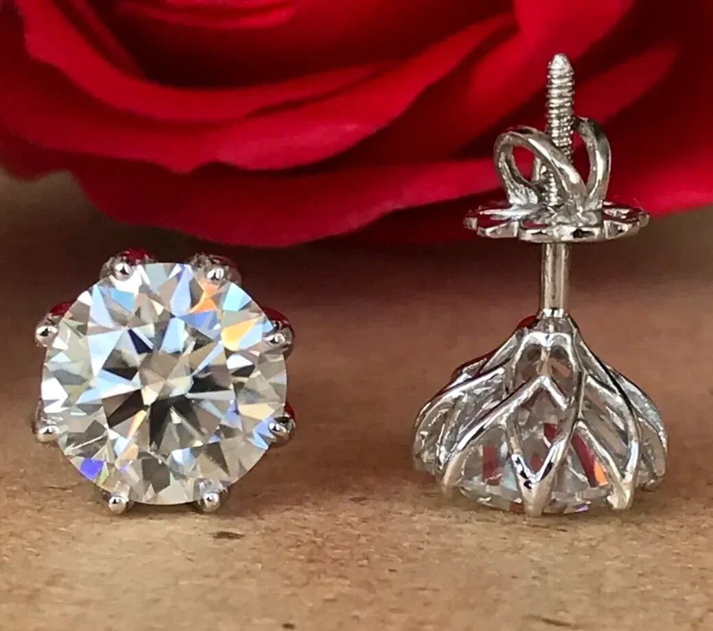 RARE 12.00 Ct Certified Round Diamond Earrings-Great luster-Free Tariffs.