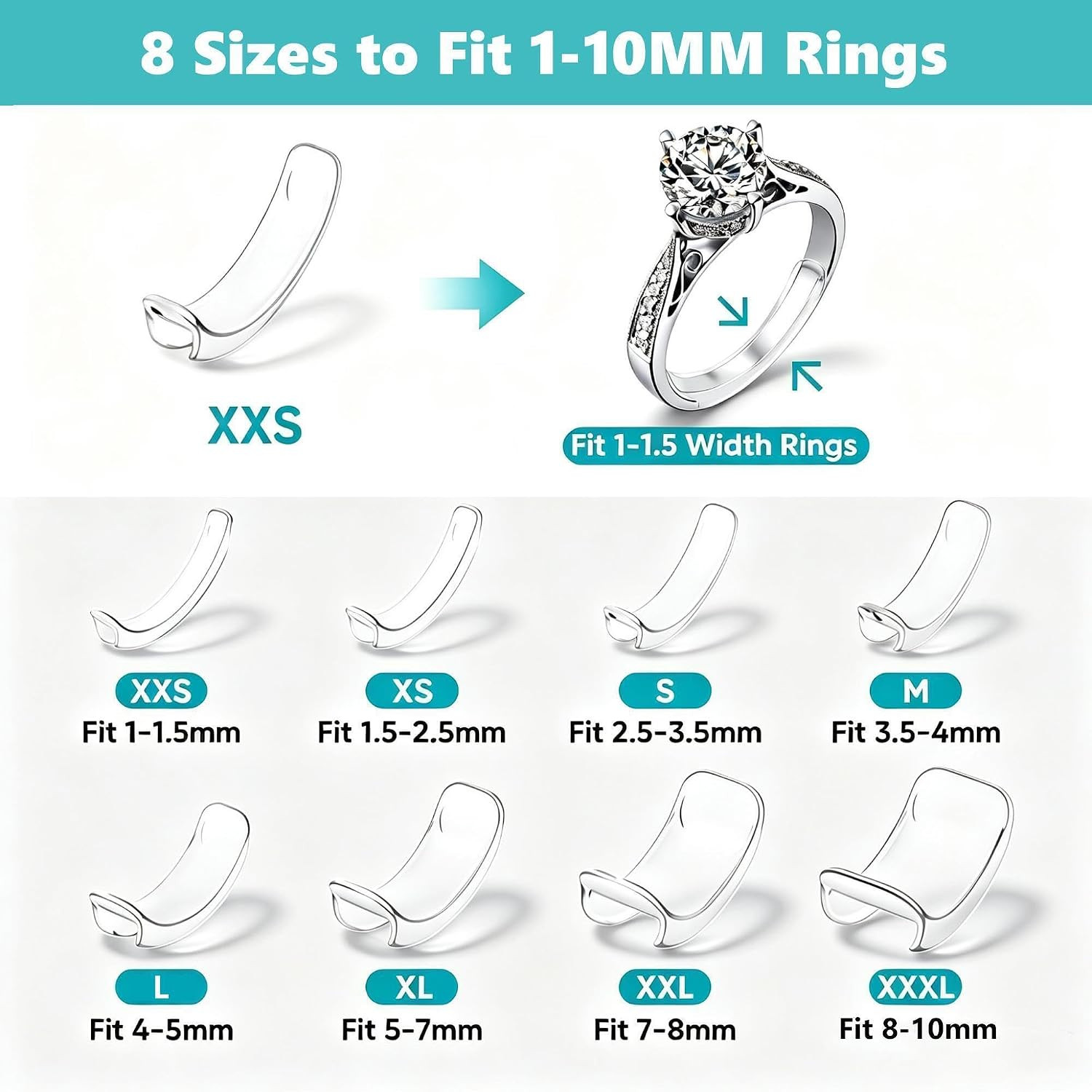 Feramox Ring Size Adjuster for Loose Rings, Invisible Clip-On Guards(8 Pcs) | St