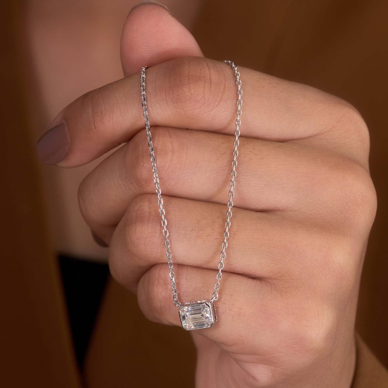 Emerald cut Lab grown diamond pendant necklace | 925 sterling silver