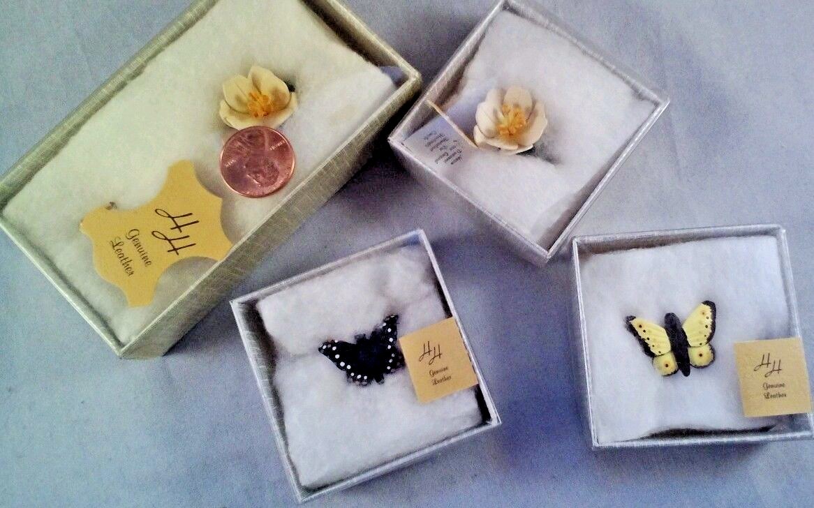Hinterland Leather Butterfly push back Lapel Choice Yellow or Black in boxes
