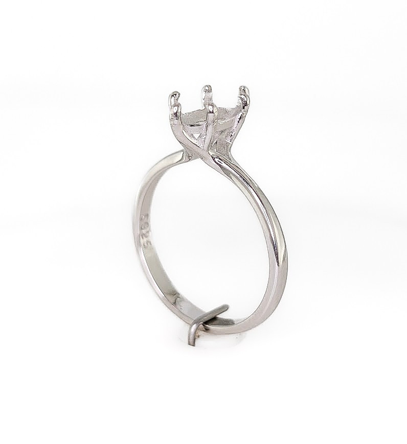 Six Prong Marquise Solitaire Ring Setting Sterling Silver Rhodium Finish
