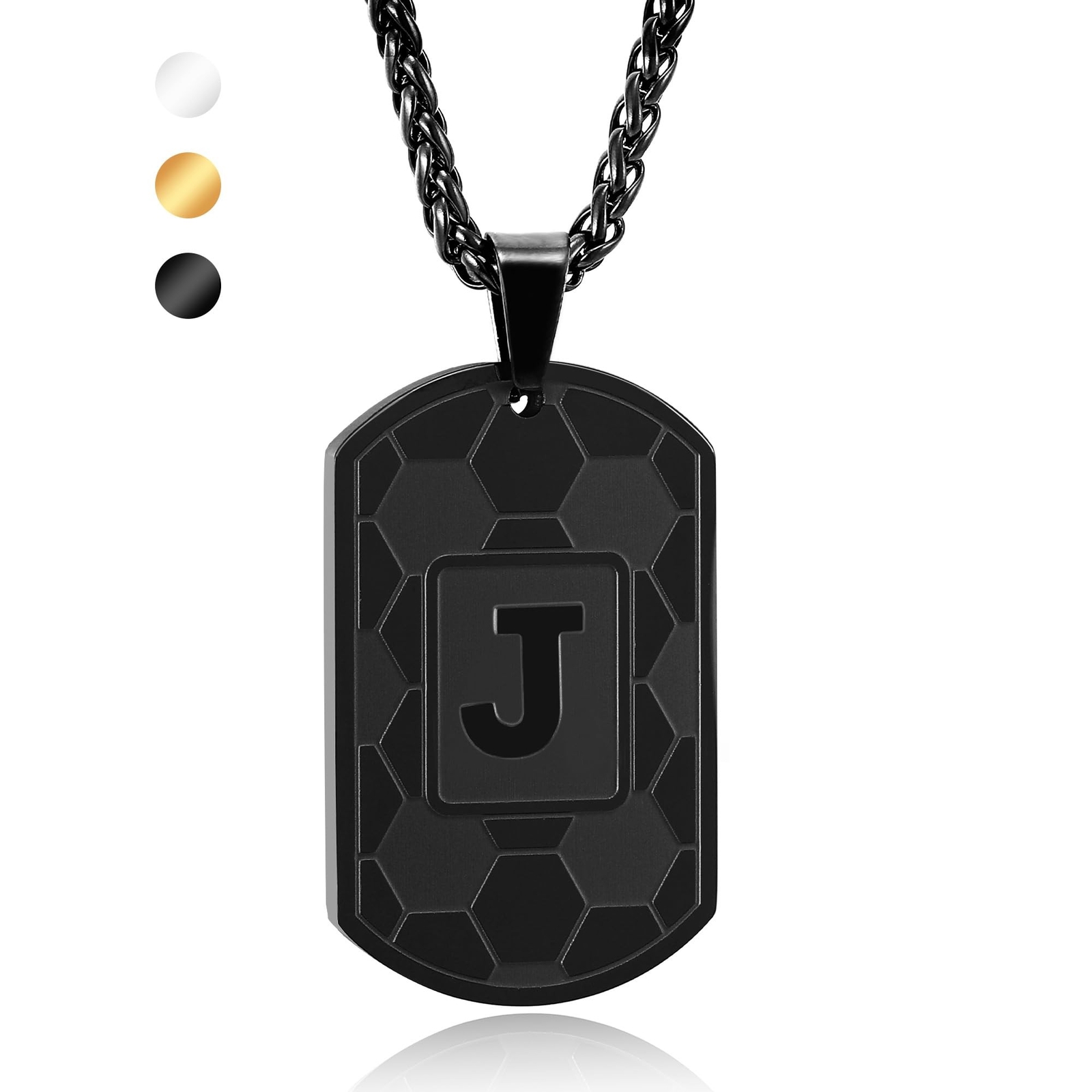Soccer Initial Necklace for Men Dog Tag Stainless Steel Sliver/Black/Gold Let…