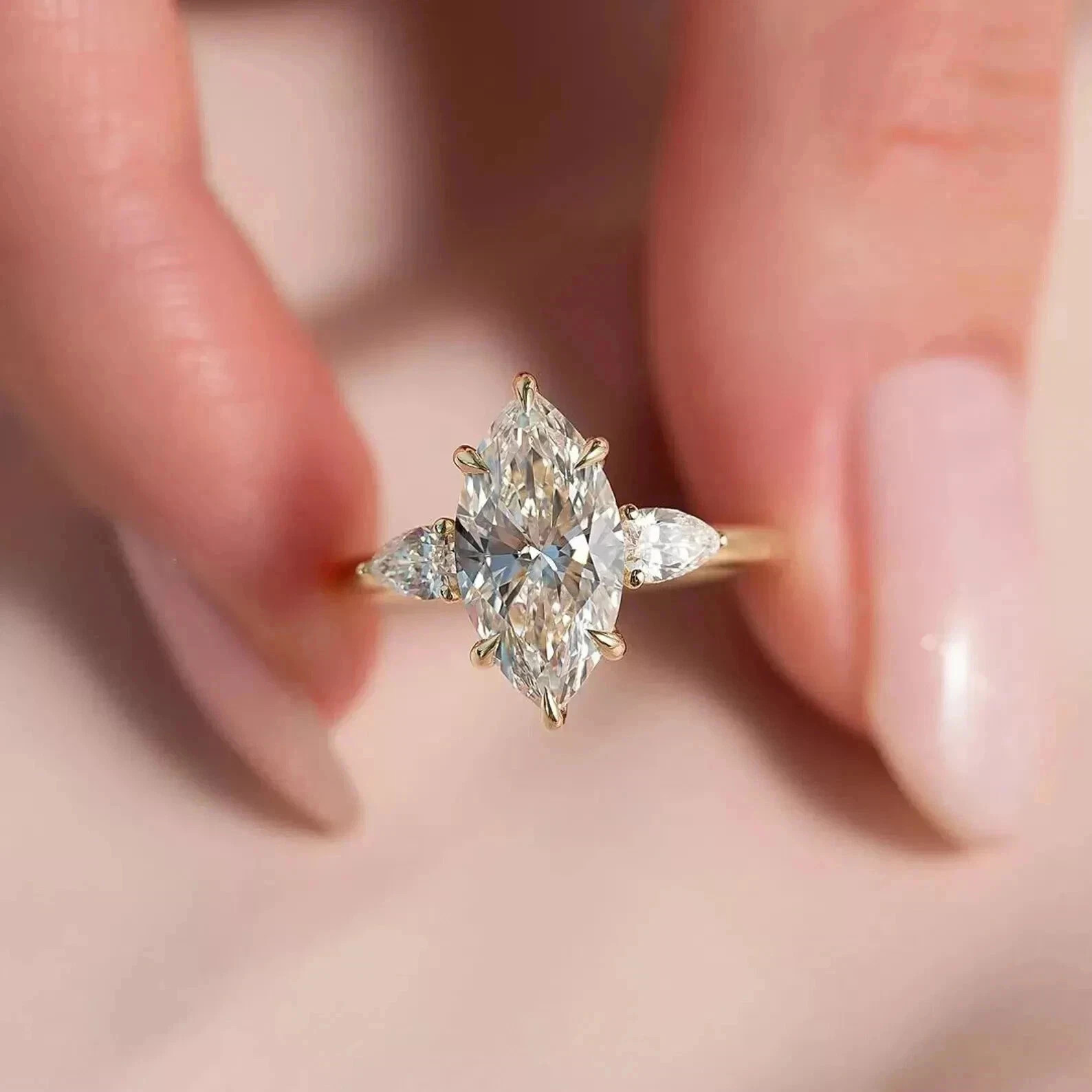 2.0 Ct Marquise Cut Lab Created Diamond Wedding Ring 14K Yellow Gold Plated