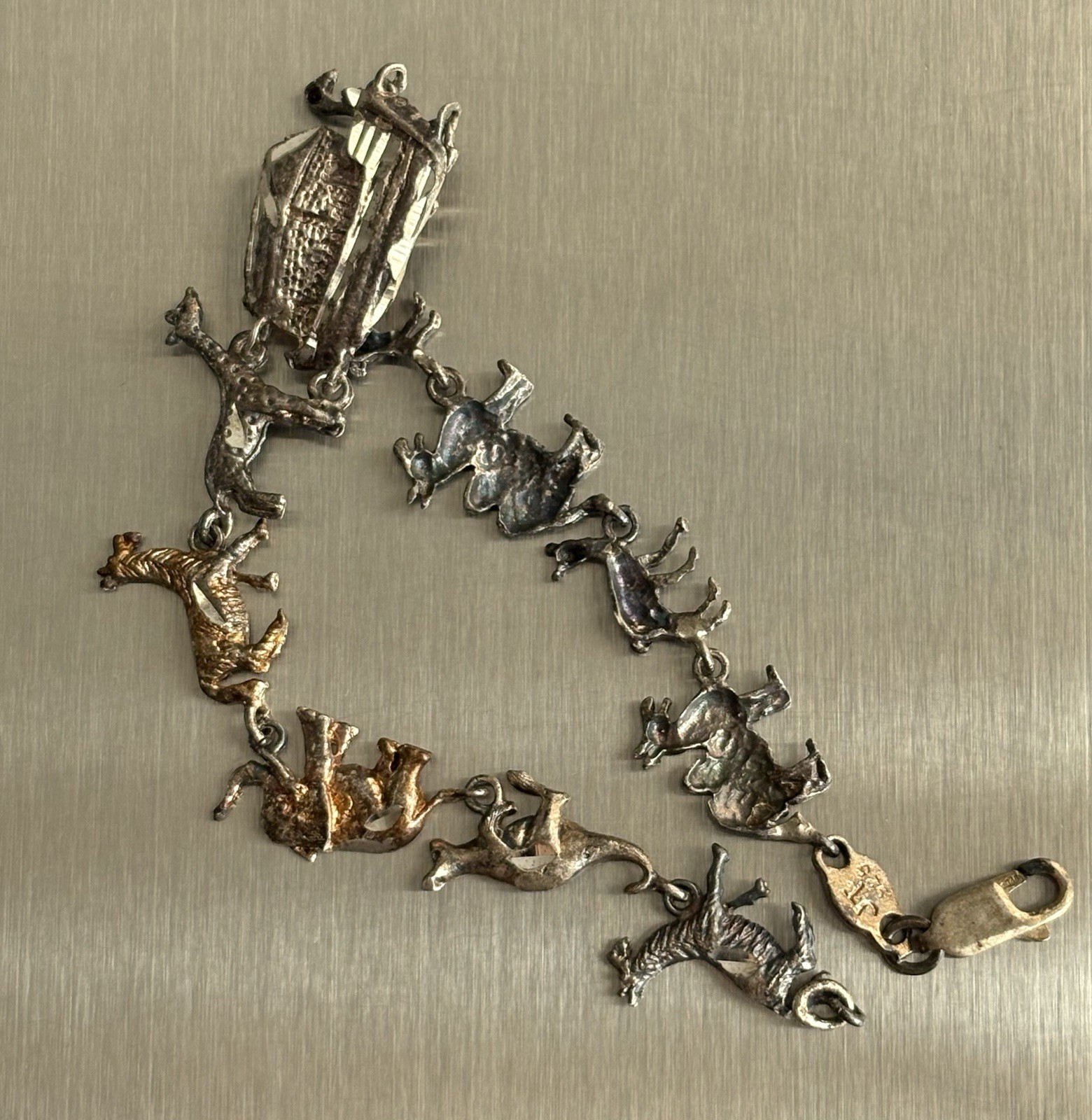 VTG Sterling Silver Noah’s Ark Bracelet 7.5in Diamond Cut LOVELY Ladies 925 JT