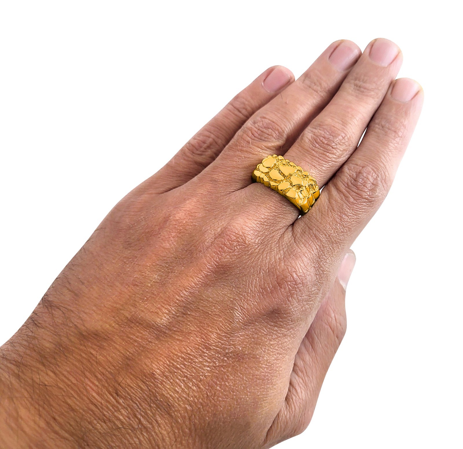 Solid 24K Yellow Gold Classic 11mm Mens Nugget Ring, Size 5 – 15