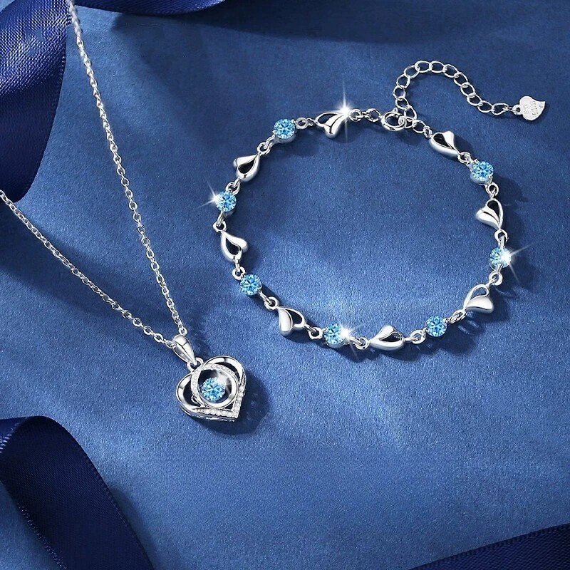 Gorgeous Silver Plated Necklace Pendant Women Cubic Zircon Jewelry Lab-Created