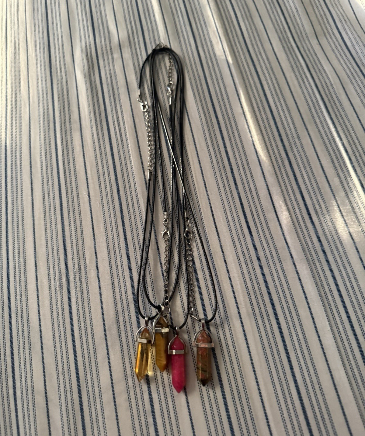 Mixed Lot 4pc Stone Pendant Cord Necklaces, Multicolor Unisex Adults