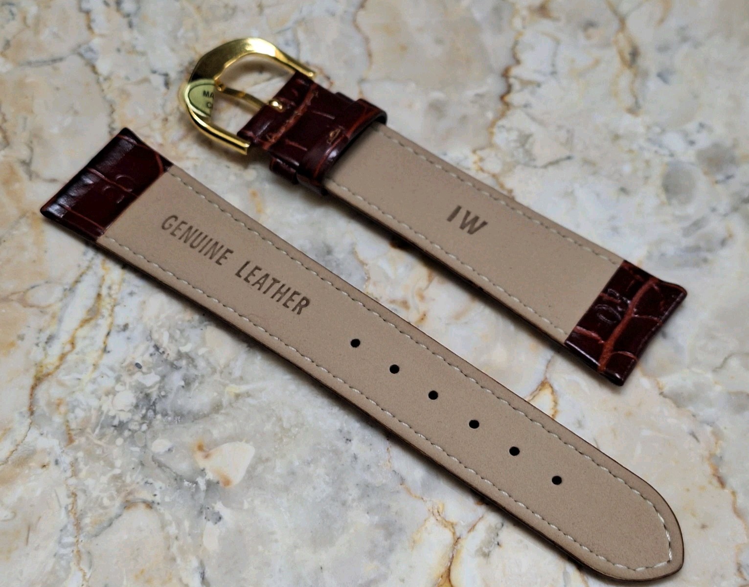 IW Reddish Brown Marron Genuine Leather Padded Watch Band Strap 20 mm Vintage