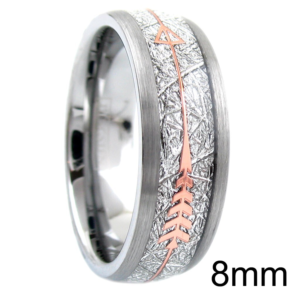 6/8mm Tungsten Meteorite & Rose Gold Plated Arrow Band Ring-Engraving Avail.