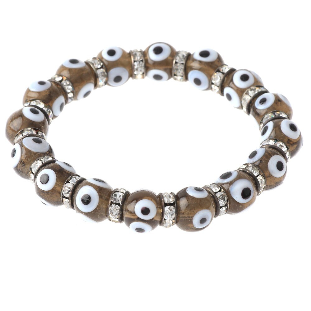 Stretch Good Luck Protection Evil Eye Bracelet with Hermatite Glass Bead & Rh…