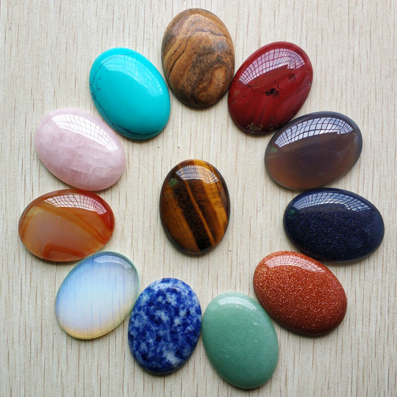 12pcs Natural Stone Mixed Oval CAB CABOCHON Beads 30x40mm DIY Jewelry No Holes