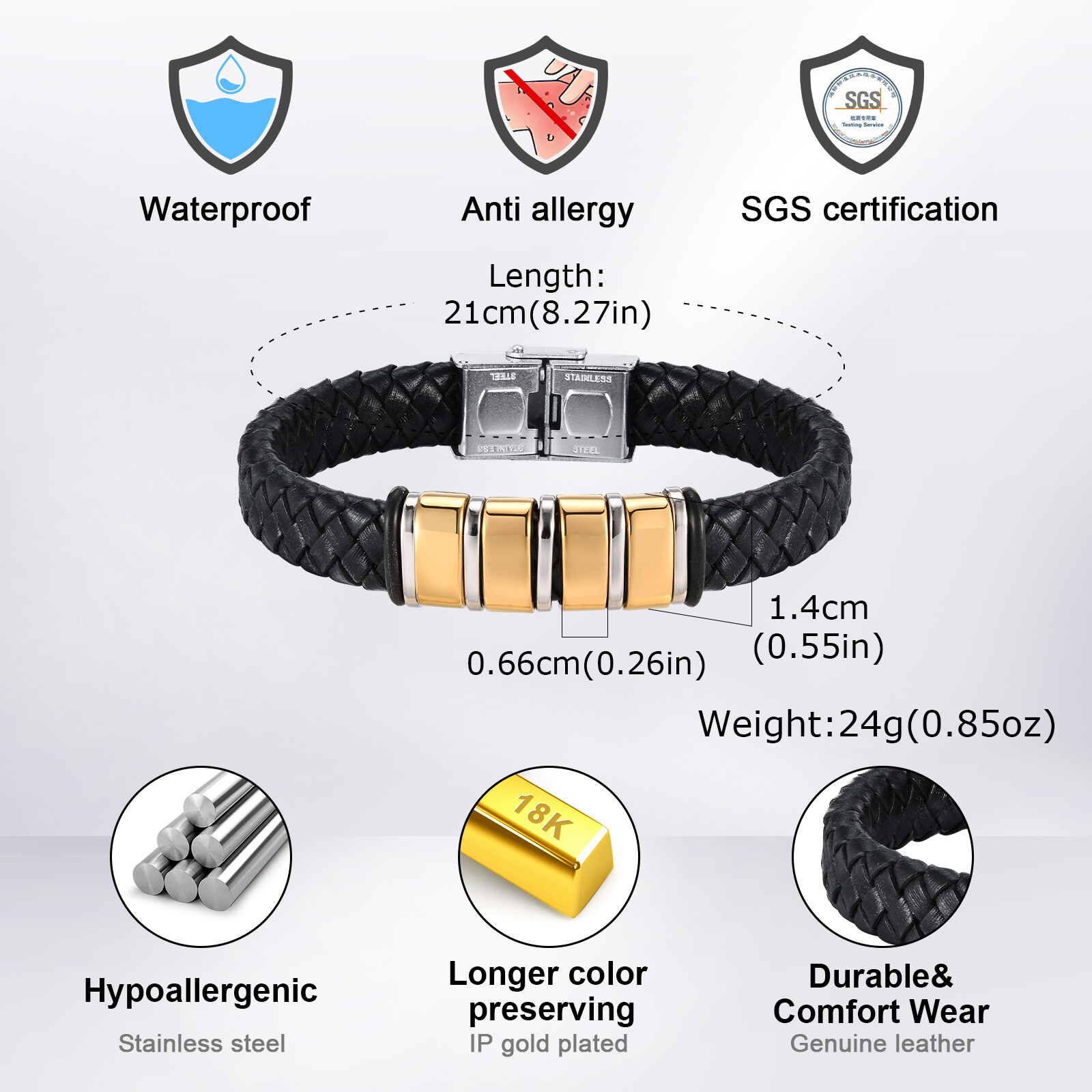 Personalised Men Leather Bracelet Custom Beads Family Name Christmas Gift Dad