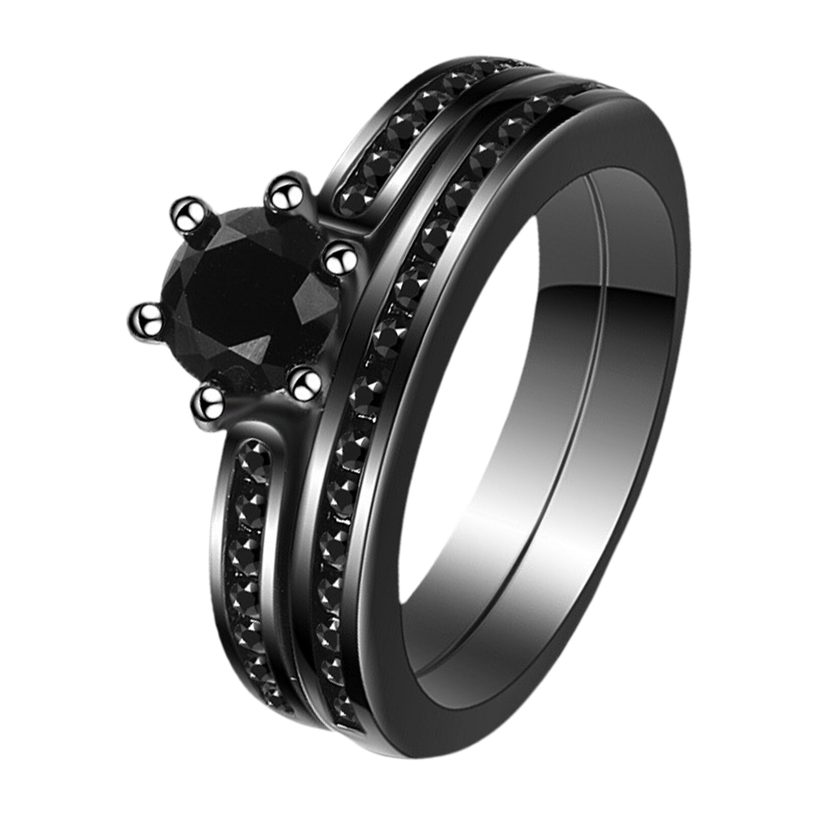 Couples His&Hers Stainless Steel Ring Set Cubic Zirconia Stacking Wedding Band