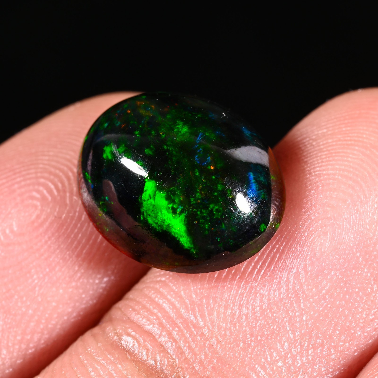 4.55 Ct Natural Ethiopian Multi Fire Black Opal Cabs Loose Gemstone 15x12x6 MM