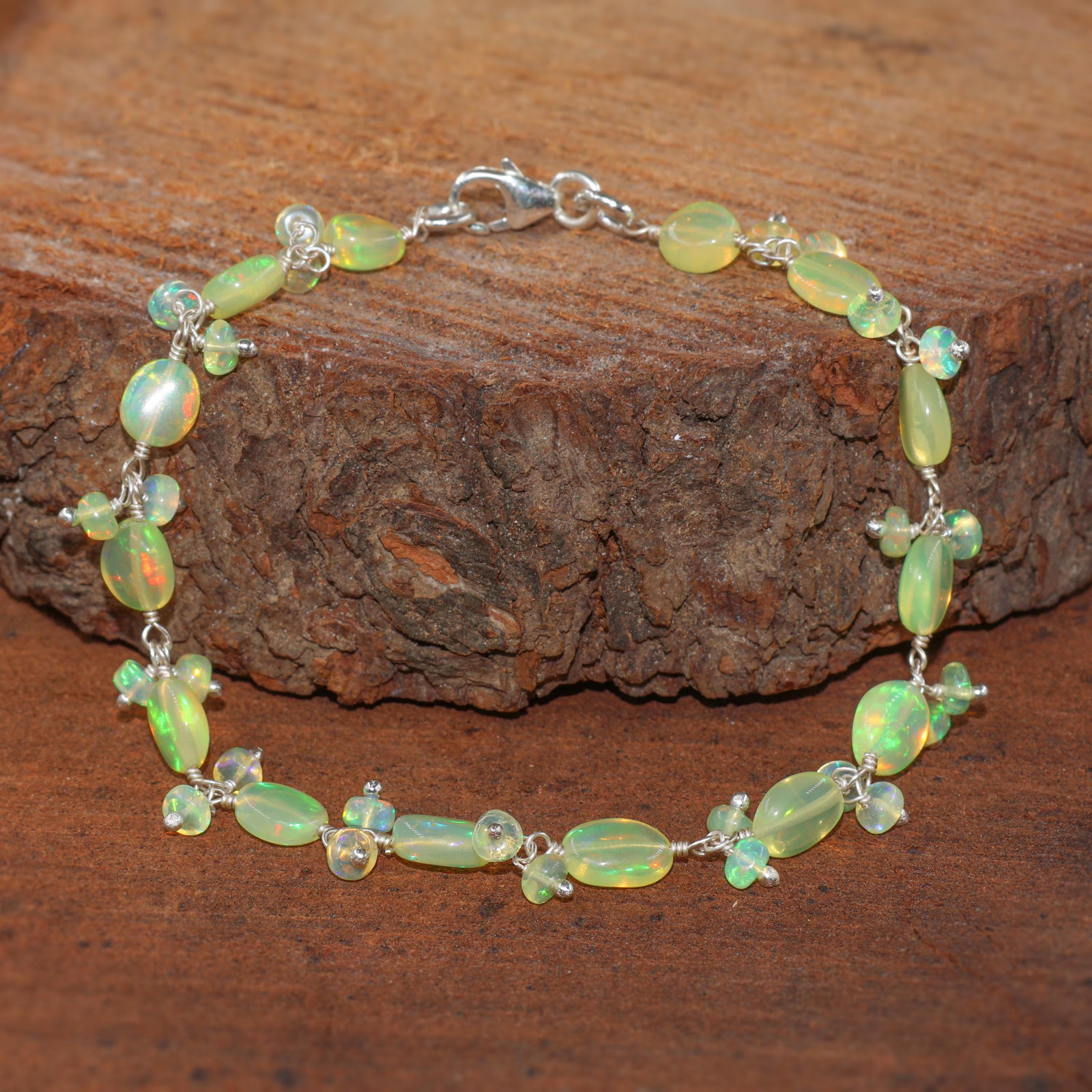 Natural Yellow Opal Gemstone Tumble Beads Bracelet, Ethiopian Fire Opal Bracelet