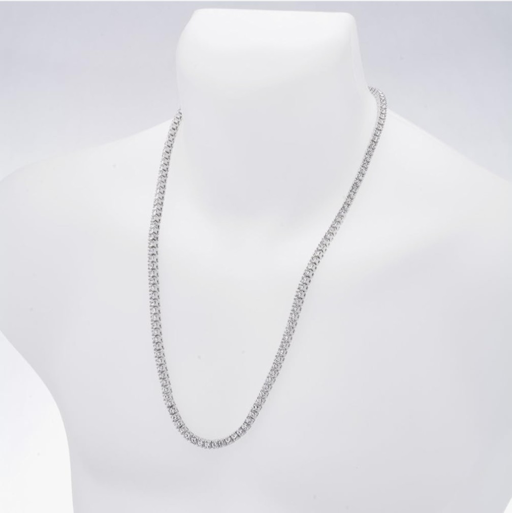 Silver Tone Clear Simulated Cubic Zirconia Tennis 22″ Chain Necklace Box Clasp