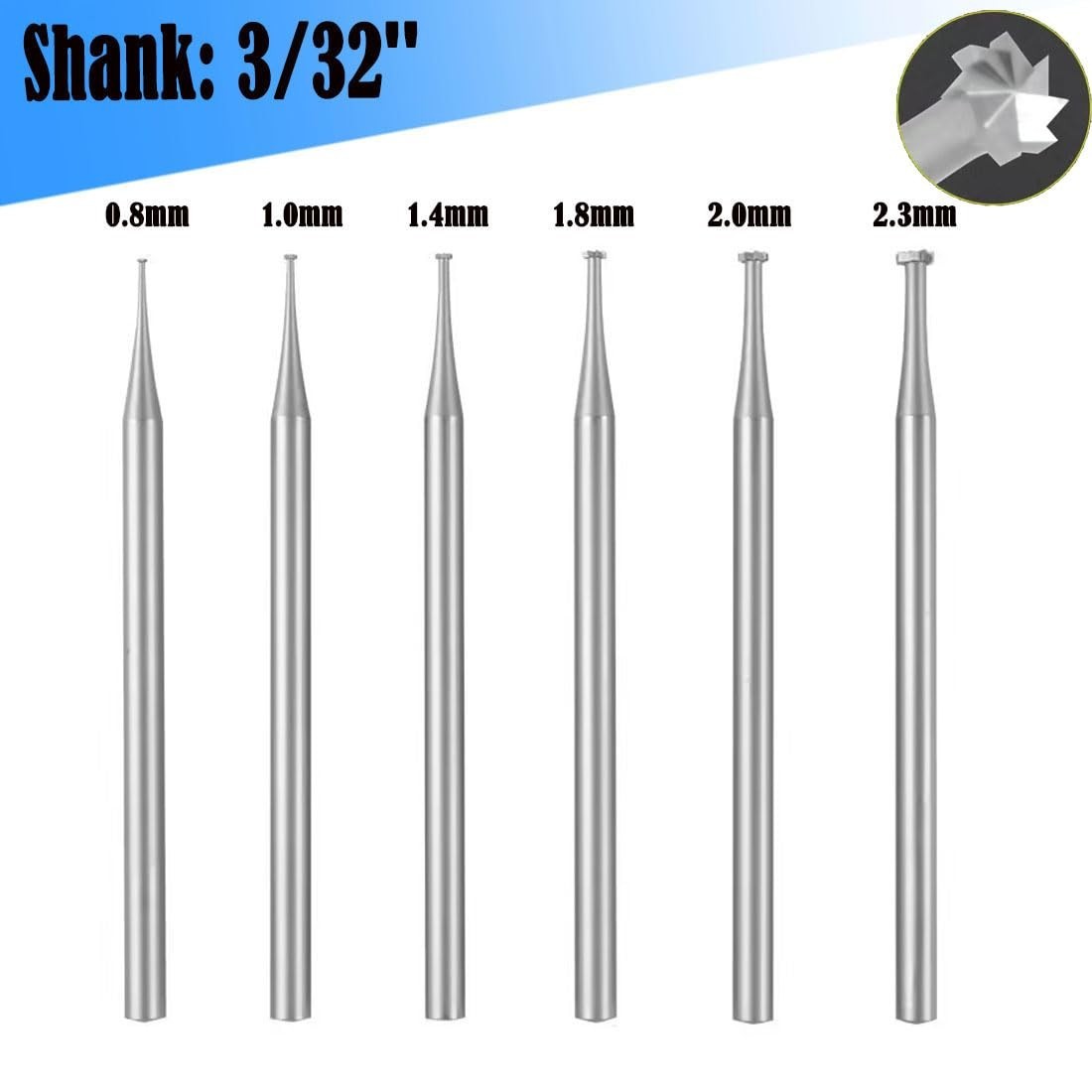 6 Pcs Jewelry Cutting Wheels Burrs 3/32″ Shank T Shape Lapidary Engraving Tools