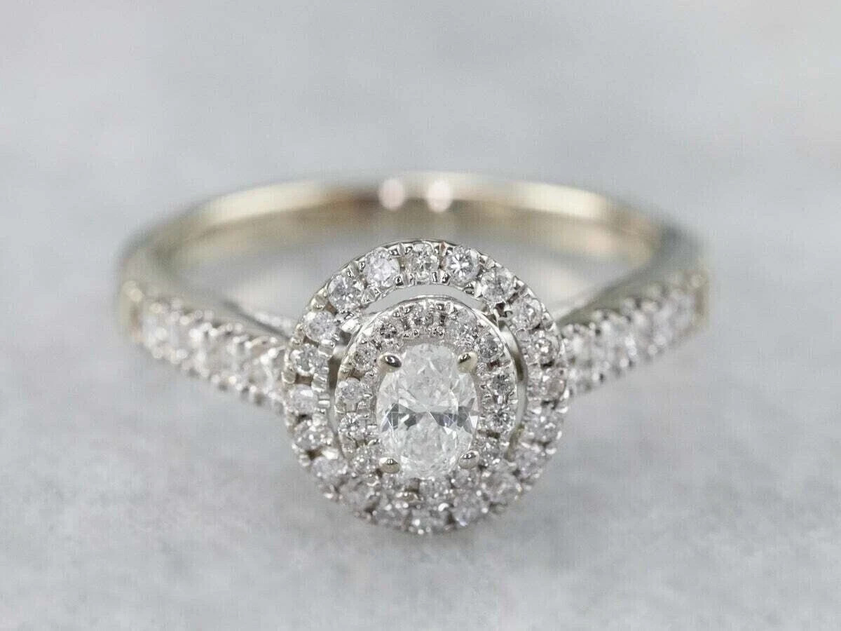 2.00Ct Oval Cut Lab Created Diamond Women Engagement Ring 14k White Gold Plated