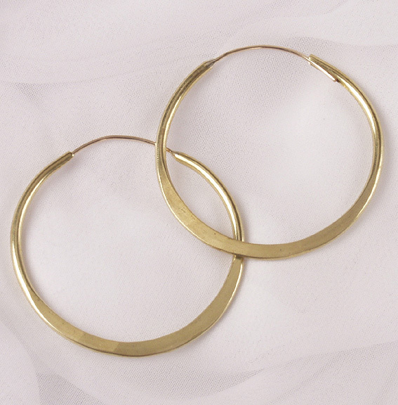 Hoop Earrings, Hand Hammered Brass Hoops, 2.25″, Sterling Wires, Endless Styling