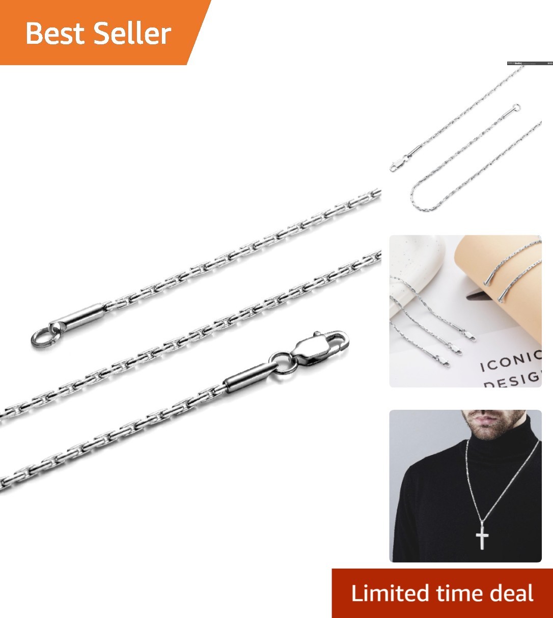 Elegant Silver Chain Necklace in Titanium and Stainless Steel – 16-34” Sizes